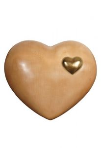 Hart urn van hout - licht gebeitst met goudkleurig hartje