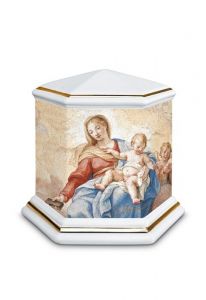 Urn van porselein 'Esagono' | Onze-Lieve-Vrouw met Kind - goudkleurige boorden