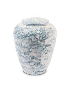 Donkerblauwe urn van keramiek met marmerlook