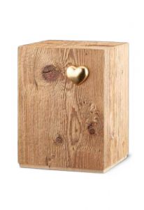 Urn van rustiek hout 'Silenzio' met gouden hart