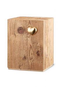 Urn van rustiek hout 'Silenzio' met goudkleurig hart