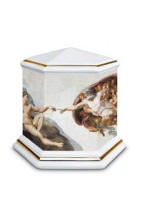 Urn van porselein 'Esagono' | Het Laatste Oordeel met goudkleurige boorden