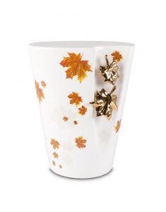 Keramische urn 'Herfst' met goudkleurige esdoornbladeren