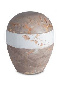 Porseleinen urn 'Planet' - Bruin en wit marmer motief