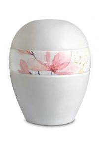 Porseleinen urn 'Planet' - Band met bloemen roze