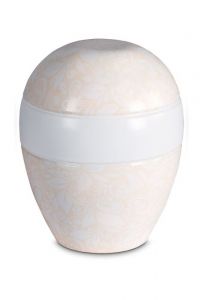 Porseleinen urn 'Planet' - Beige bloemmotief reliëf