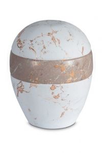 Porseleinen urn 'Planet' - wit en bruin marmer motief