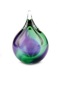 Druppelvormige mini urn van kristalglas 'Bubble' groen / paars