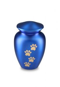 Dierenurn matblauw met goudkleurige pootafdrukken in versch. afmetingen