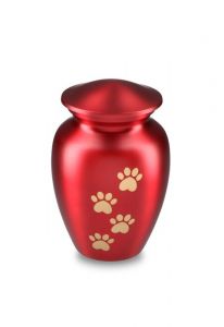 Dierenurn mat rood met goudkleurige pootafdrukken in versch. afmetingen