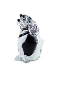 Mini urn van kristalglas 'Hond' zwart/wit