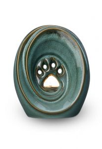 Dierenurn met pootafdruk en kaarshouder Oily Green Melange - SALE