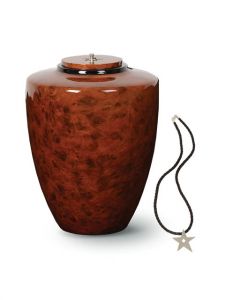 Glasfiber urn houtlook 'Sterren' met zilveren hanger