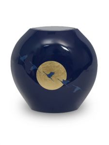 Blauwe glasfiber urn 'Zéphyre' met bladgoud