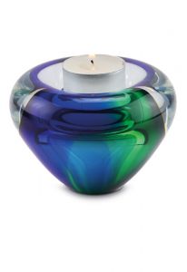 Theelicht mini urn van kristalglas groen/blauw