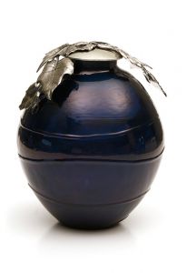 Glazen urn blauw 'Bladeren'