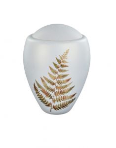 Glazen urn matwit met goudkleurige varen