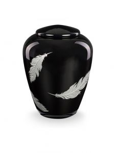 Glazen urn 'Zilveren veren' zwart