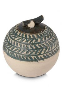 Handgemaakte keramische mini urn met grijsgroene strepen