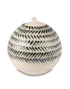 Handgemaakte keramische urn met zwarte strepen