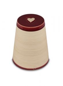 Handgemaakte keramische urn 'Koniko' met hartje Bordeaux rood