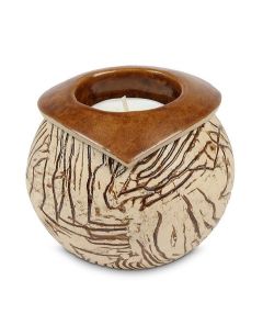 Handgemaakte kaarshouder mini urn 'Ares' beige