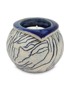 Handgemaakte kaarshouder mini urn 'Ares' blauw