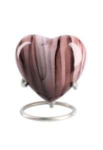 Hartvormige mini urn 'Elegance' met roze strepen (incl. voetje)