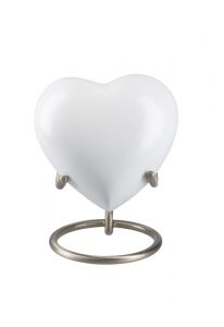 Hartvormige mini urn 'Elegance' mat wit (incl. voetje)