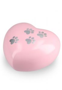 Dierenurn hart roze met pootafdrukken in versch. afmetingen