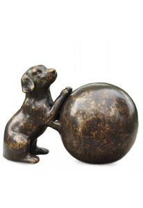 Bronzen mini urn met hondje