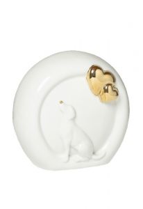 Hondenurn wit met twee goudkleurige hartjes