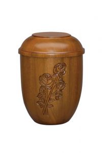 Houten urn met rozen