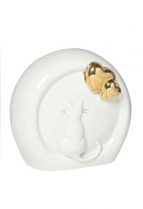 Kattenurn wit met twee goudkleurige hartjes