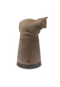 Handgemaakte keramische kattenurn met hartje – antraciet