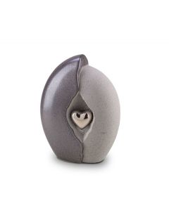Keramische mini urn 'Zilveren hart'