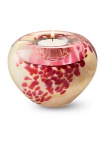 Theelicht mini urn van kristalglas roze/beige