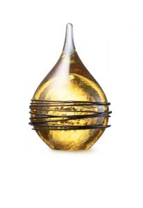 Druppelvormige mini urn van kristalglas 'Swirl' krakele gold