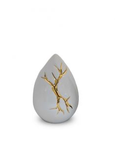 Kleine traandruppel urn 'Kintsugi' wit met bladgoud