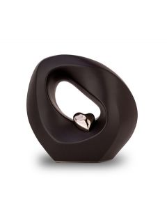 Keramische mini urn 'Oneindig' mat zwart met zilverkleurig hartje