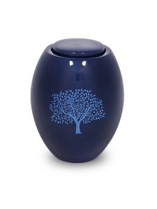 Blauwe glasfiber urn 'Tree of Life'