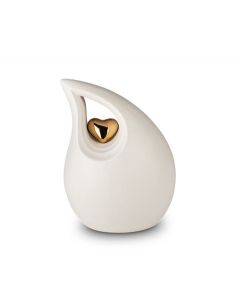 Keramische mini urn 'Traandruppel' met goudkleurig hart