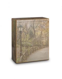 Verstrooi-urn met fotoprint 'Parkwandeling' (MDF)