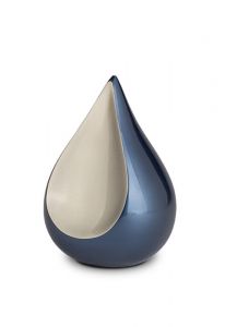 Traandruppelvormige mini urn 'Teardrop' metallic blauw