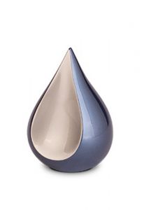 Traandruppelvormige mini urn 'Teardrop' metallic blauw