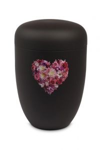 Zwarte metalen urn – Bloemenhart
