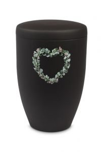 Zwarte metalen urn – Hart van eucalyptus