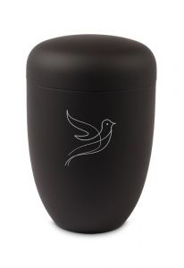 Zwarte metalen urn – Lijn met duif