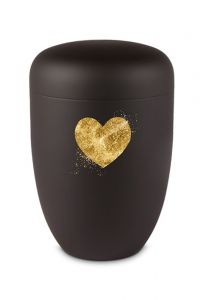 Metalen urn zwart met gouden hart