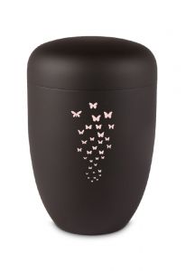 Metalen urn zwart met vlinders